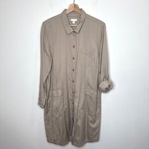 J. Jill Live In Chino Button Up Shirt Dress XL Petite Khaki Tan Safari Utility